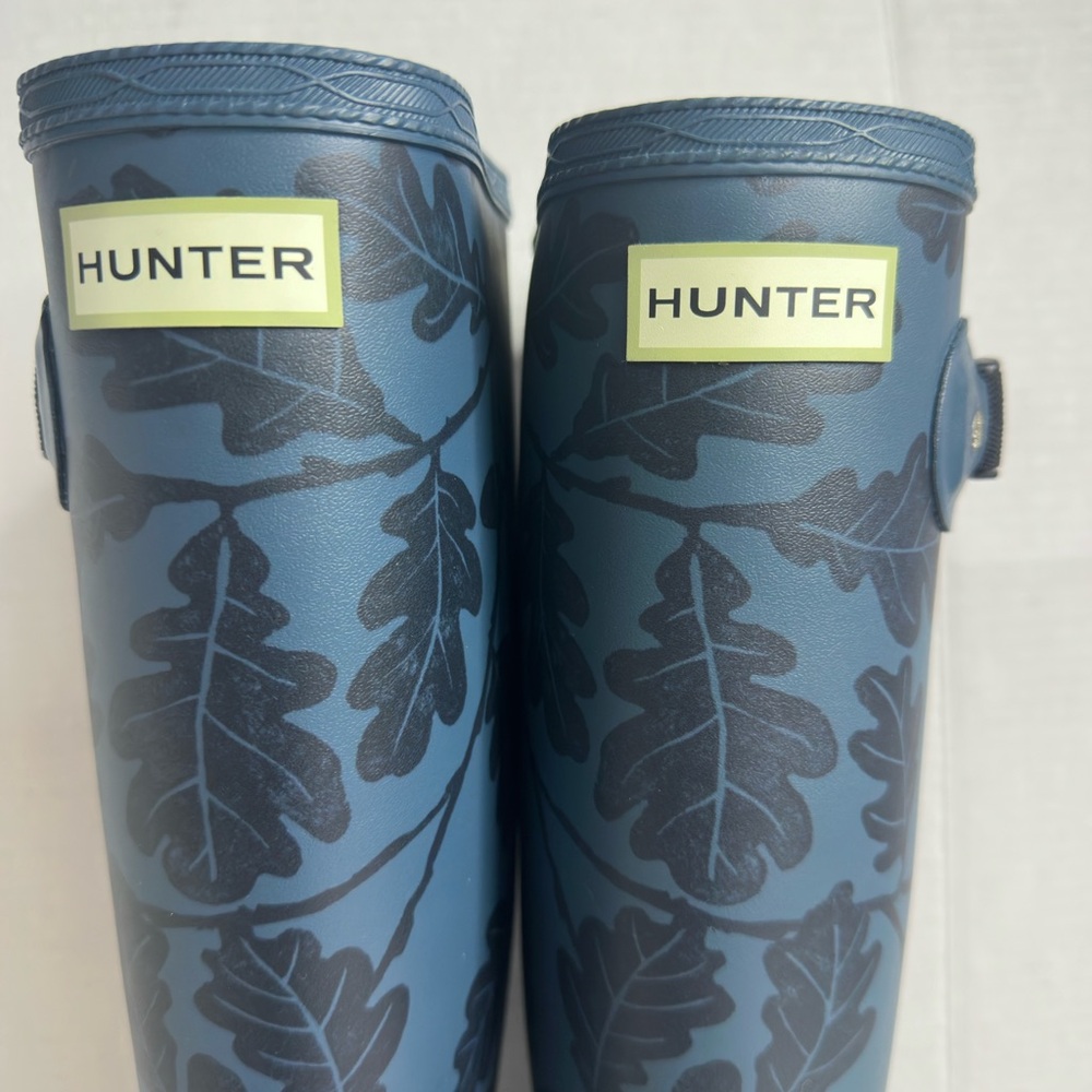 SOLD!Hunter Wms National Trust Print Norris Blue Leaf Pattern Field Rain Boots 7 - Picture 5 of 9